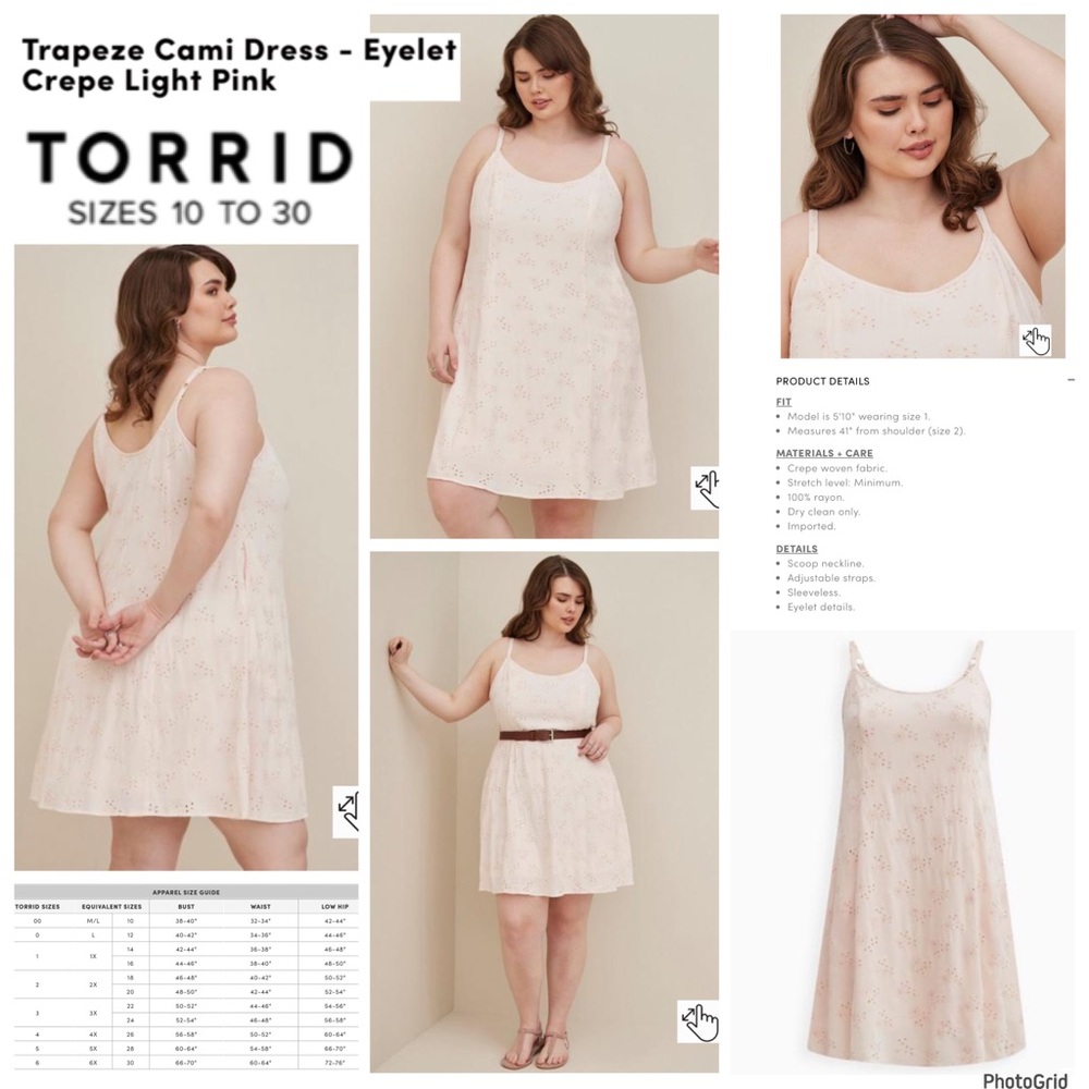 Torrid 6 plus size light pink eyelet crepe trapeze cami dress